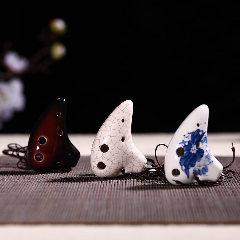 6-Hole Mini Ice-Crackle Glaze Ocarina Teeth Shape