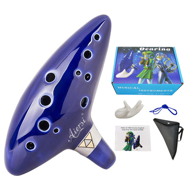 12 Hole Ceramic Blue Ocarina all