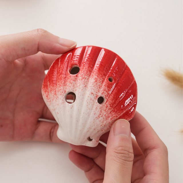 6-Hole Red Ocarina Shell Shape