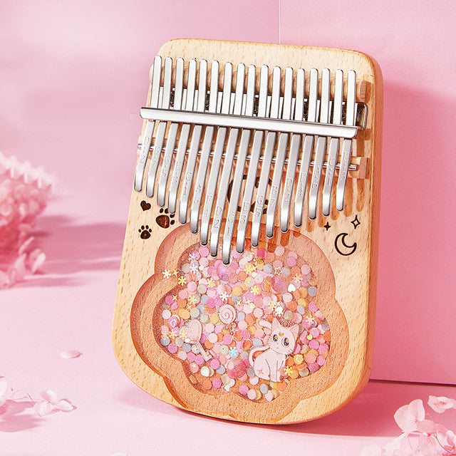 17 Key Kalimba Beech Wood and Resin Transparent Kitty