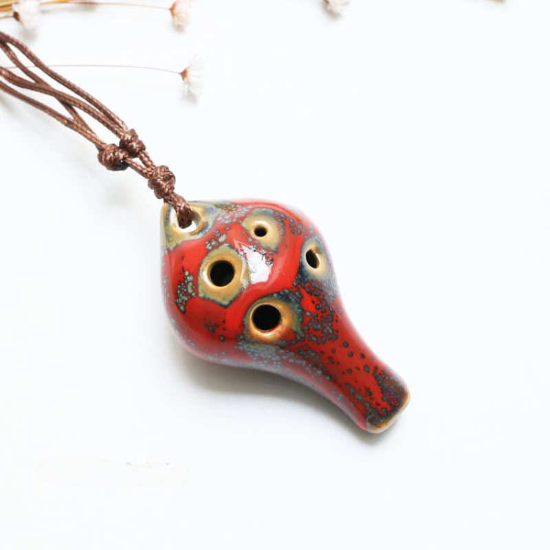 6-Hole Red Ocarina Classic Drop Shape