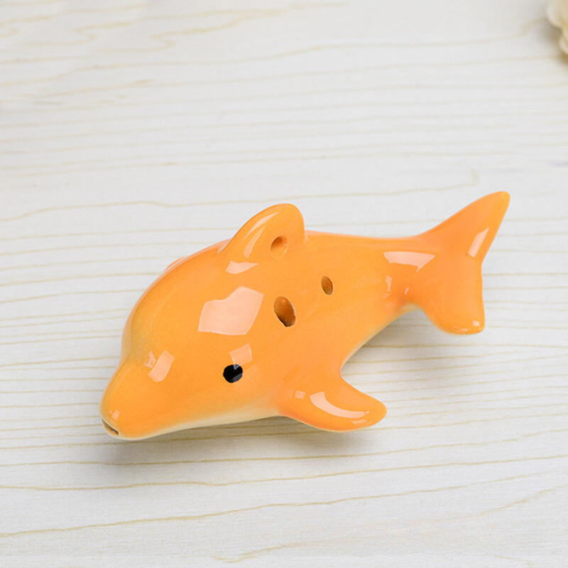 6-Hole Light Orange Ocarina Dolphin Shape