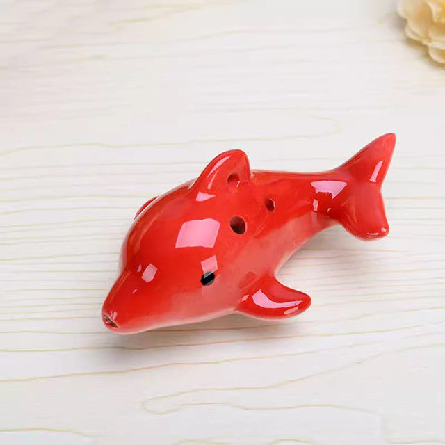 6-Hole Light Red Ocarina Dolphin Shape