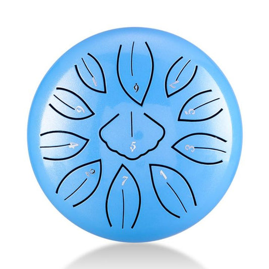 11-Tone 6-Inch C Key Blue Carbon Steel Tongue Drum With Leaf Pattern