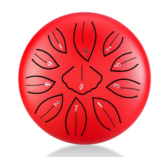 11-Tone 6-Inch C Key Red Carbon Steel Tongue Drum With Leaf Pattern