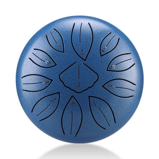 11-Tone 6-Inch C Key Dark Blue Carbon Steel Tongue Drum With Leaf Pattern