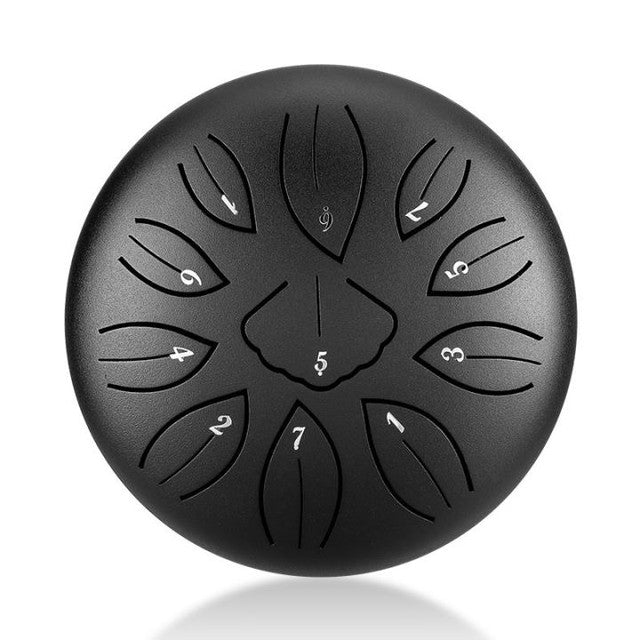 11-Tone 6-Inch C Key Black Carbon Steel Tongue Drum With Leaf Pattern