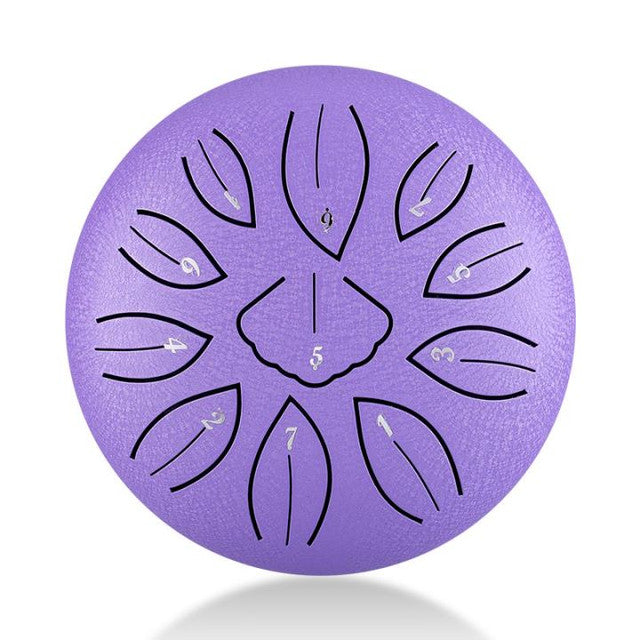 11-Tone 6-Inch C Key Lavender Carbon Steel Tongue Drum With Leaf Pattern