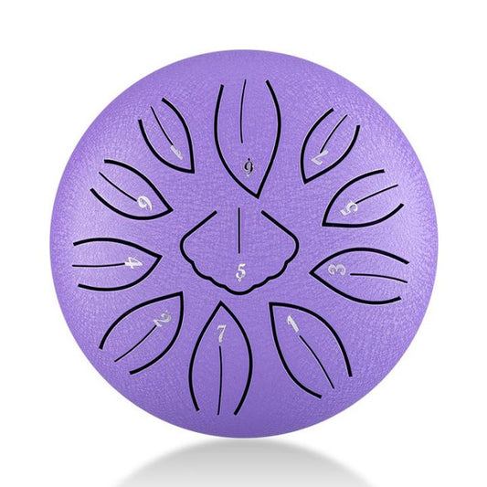 11-Tone 6-Inch C Key Lavender Carbon Steel Tongue Drum With Leaf Pattern