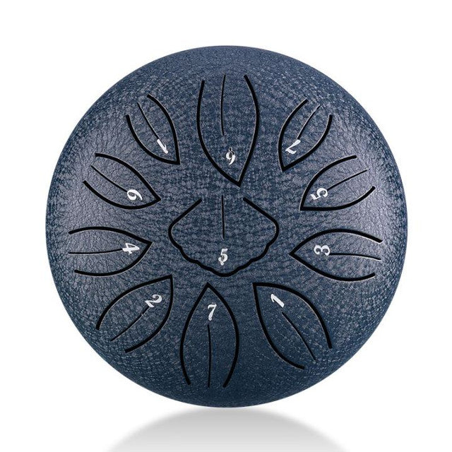 11-Tone 6-Inch C Key Navy Blue Carbon Steel Tongue Drum With Leaf Pattern