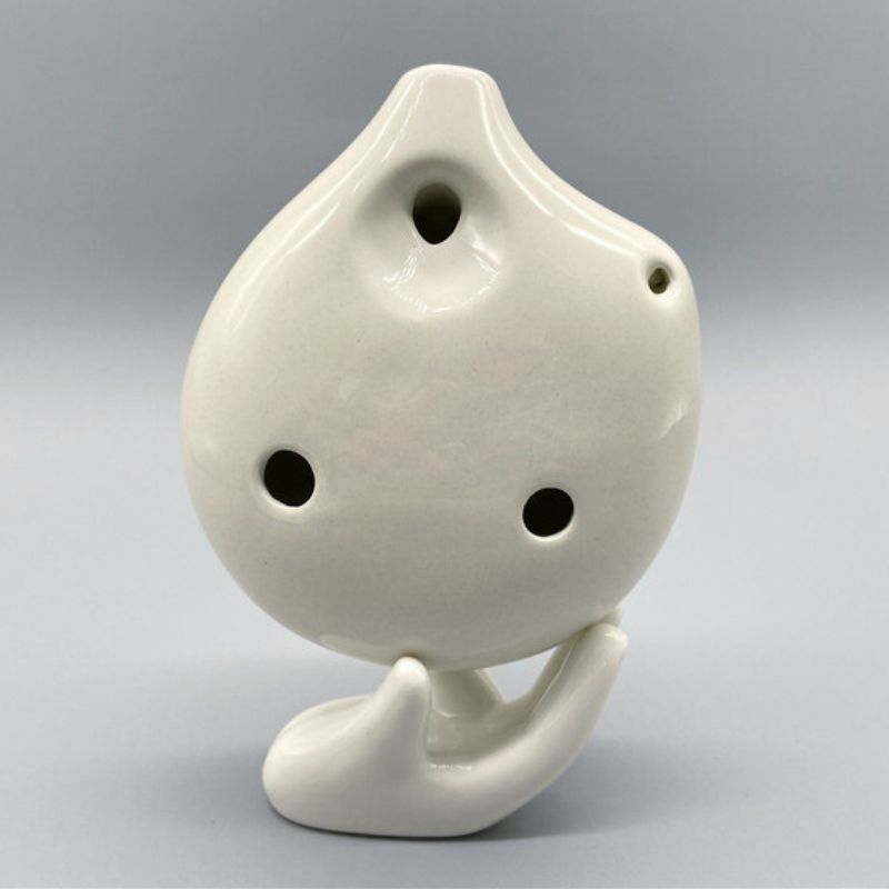 6 Hole White Crack Ocarina Ceramic Round Shape