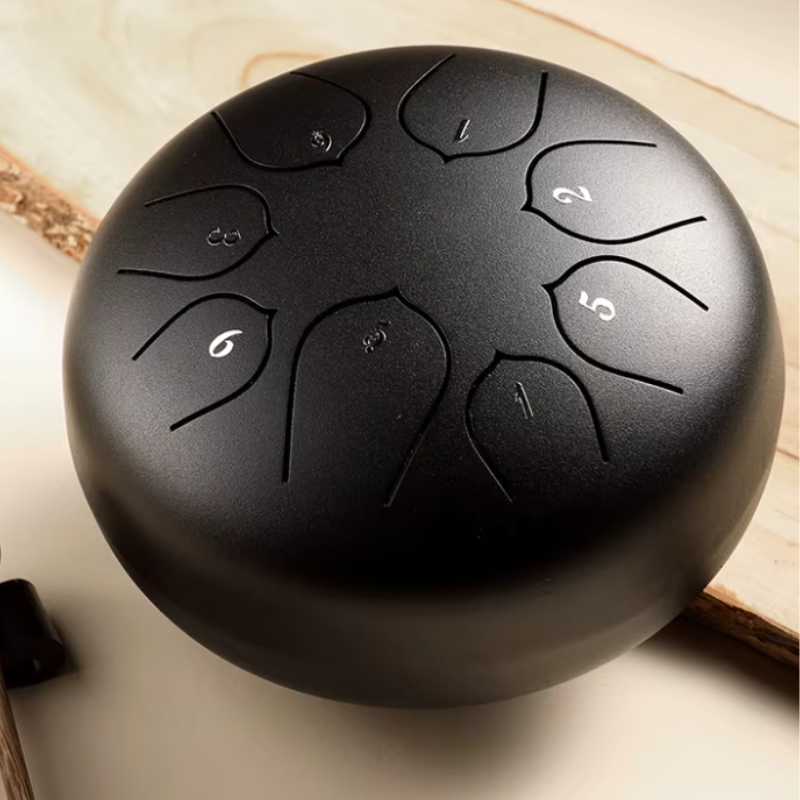 8-Tone 6-Inch C Key Black Carbon Steel Tongue Drum With Lotus Petal Pattern