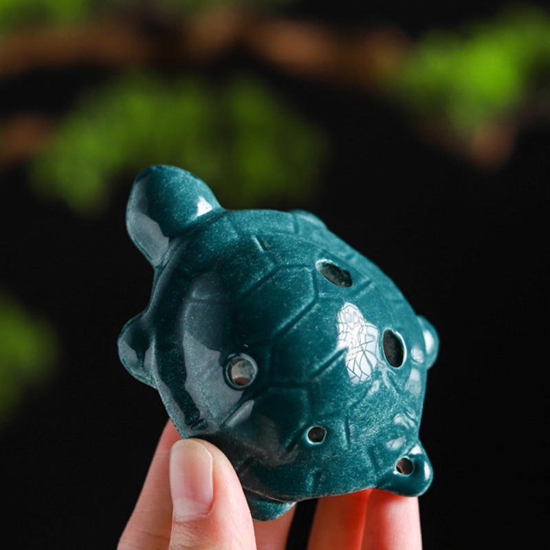 6-Hole Black Green Ocarina Turtle Shape