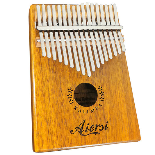 17 Keys Kalimba Light Brown Wood with Flowers Engraving