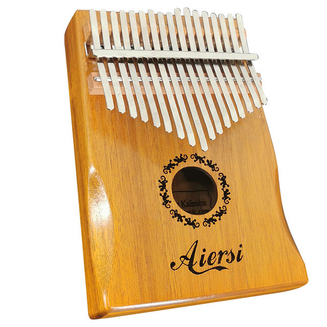 17 Keys Kalimba Light Brown Wood with Handles and Gecko Engraving