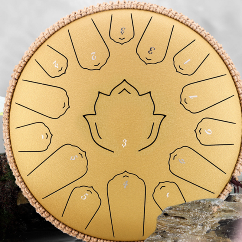 15-Tone 14-Inch C Key Gold Carbon Steel Tongue Drum With Lotus Pattern