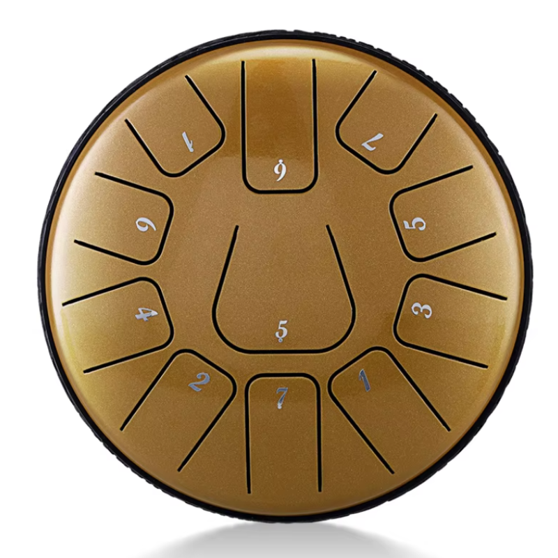 11-Tone 6-Inch D Key Gold Carbon Steel Tongue Drum With Rectangle Pattern