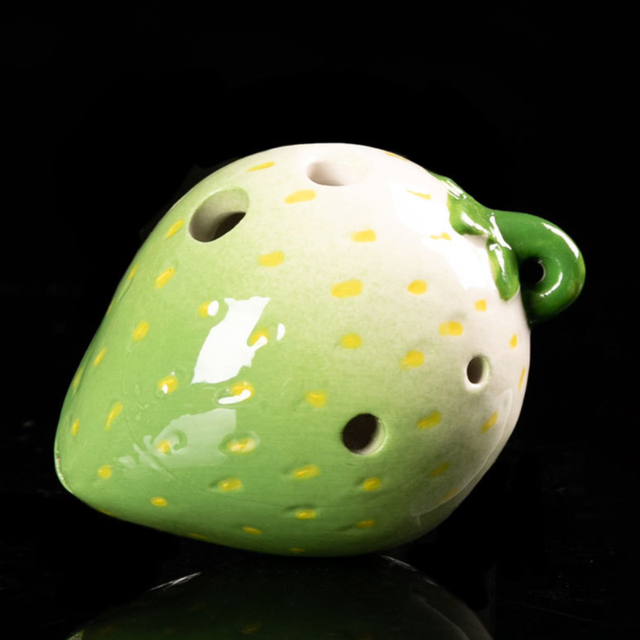 6-Hole Green White Ocarina Strawberry Shape