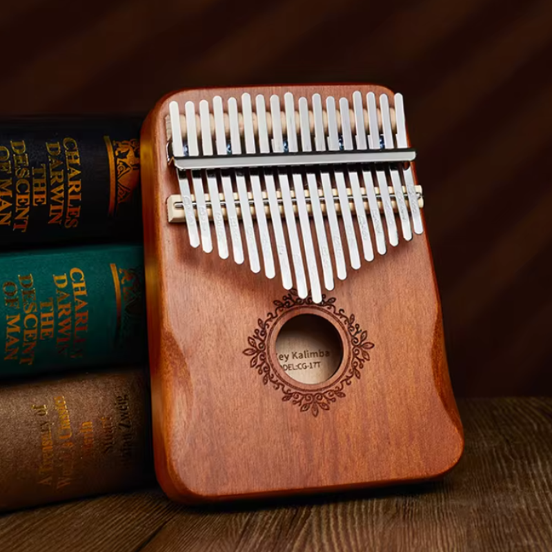 17 Keys Kalimba Brown Mahogany with Handles Classical Engraving