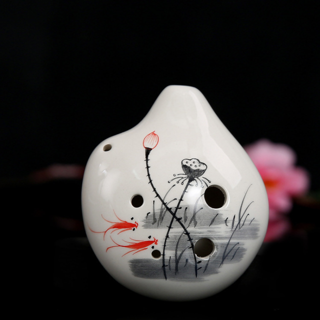 6-Hole Ink Lotus Ocarina Round Shape