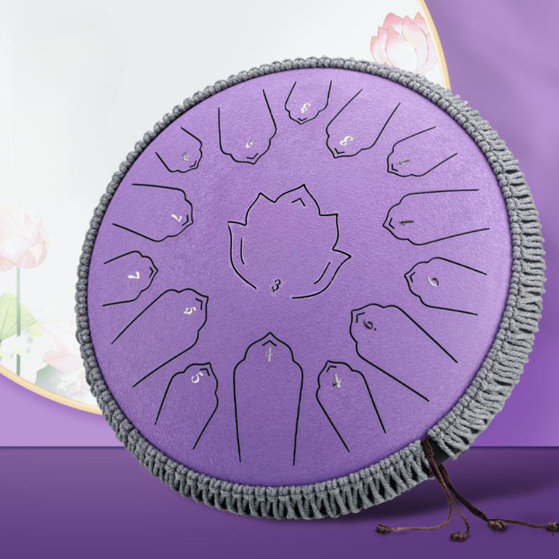 15-Tone 13-Inch C Key Lavender Carbon Steel Tongue Drum With Lotus Pattern