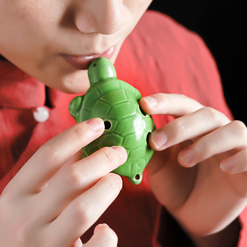 6-Hole Green Ocarina Turtle Shape