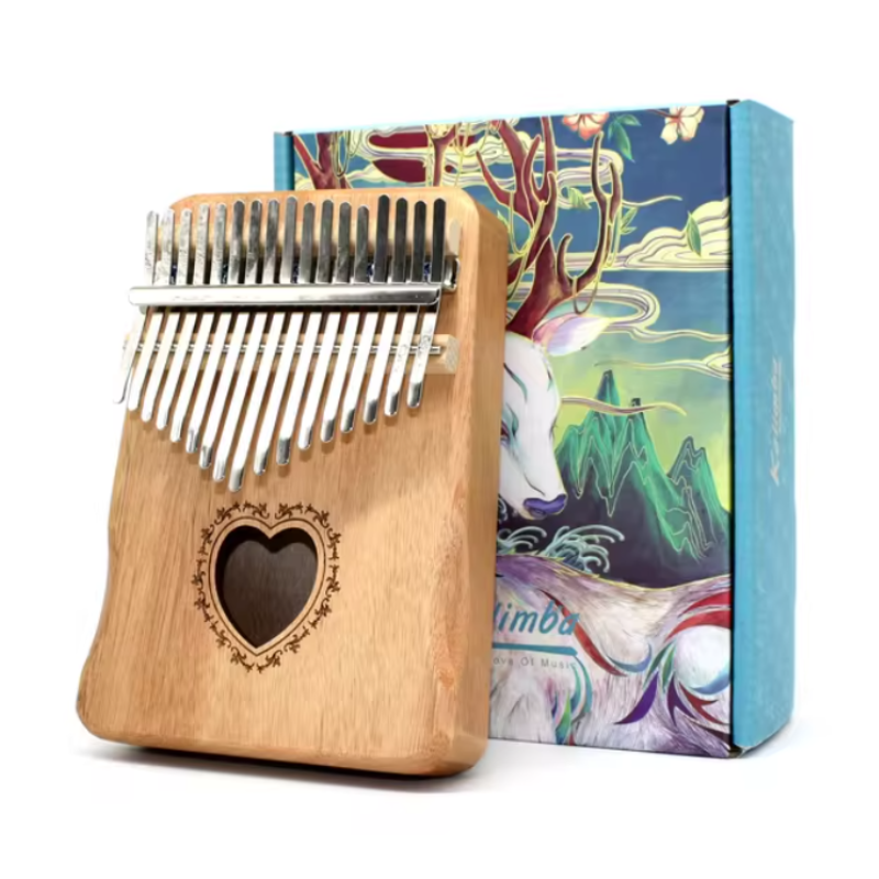 17 Keys Kalimba Heart Hollow Khaki Mahogany with Handles