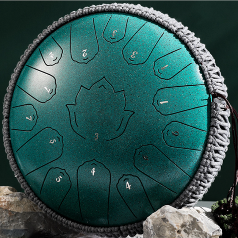 15-Tone 14-Inch C Key Green Carbon Steel Tongue Drum With Lotus Pattern