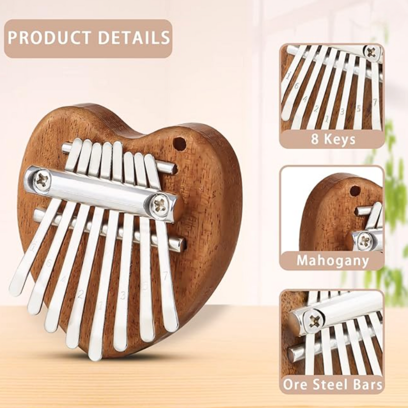 8 Keys Kalimba Brown Mahogany Heart Shape