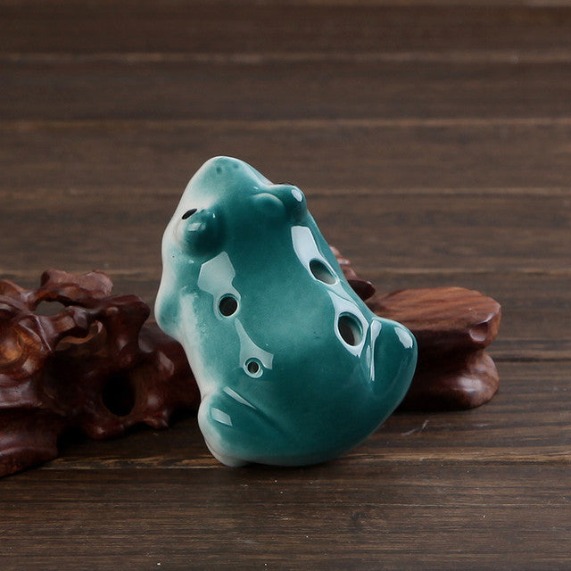 6-Hole Navy Green Ocarina Frog Shape