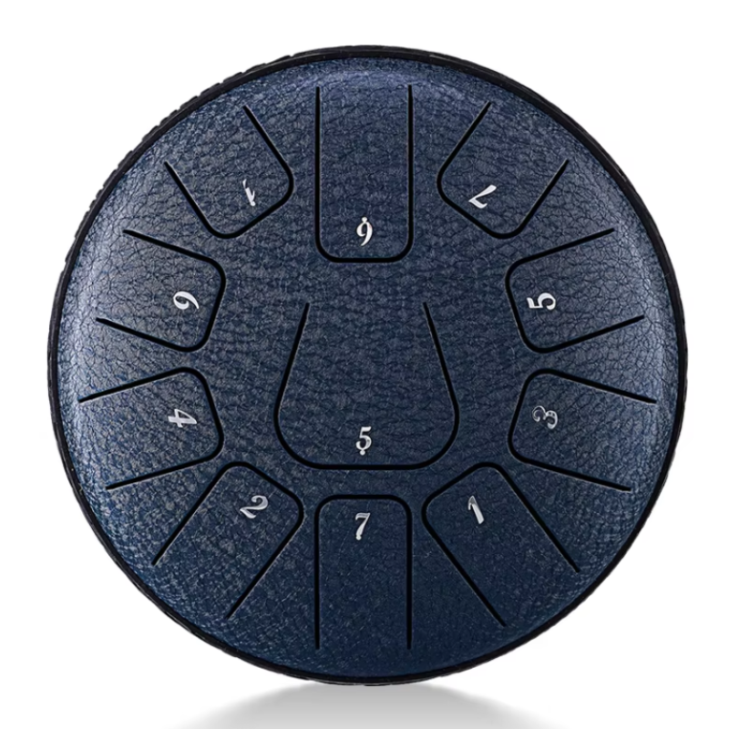 11-Tone 6-Inch D Key Navy Blue Carbon Steel Tongue Drum With Rectangle Pattern