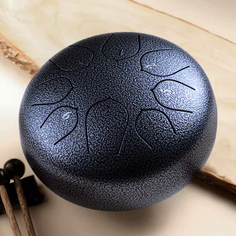 8-Tone 6-Inch C Key Navy Blue Carbon Steel Tongue Drum With Lotus Petal Pattern