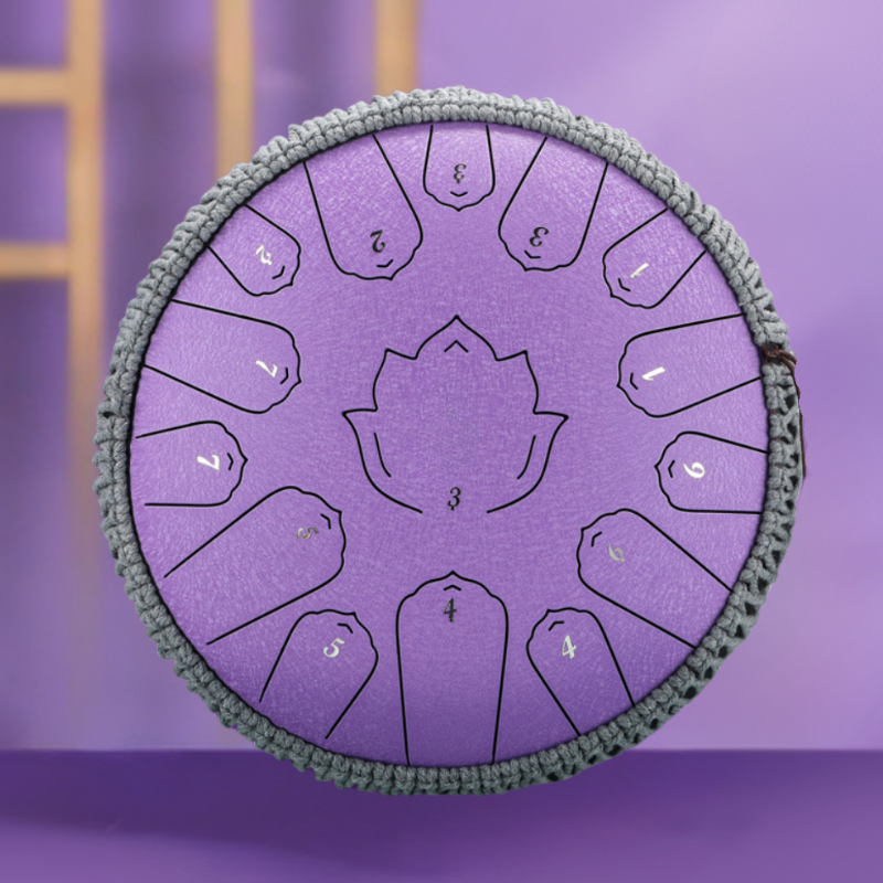 15-Tone 13-Inch C Key Lavender Carbon Steel Tongue Drum With Lotus Pattern