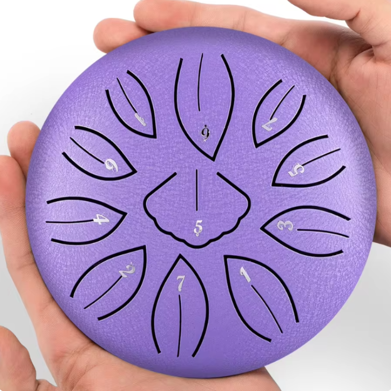 11-Tone 6-Inch C Key Lavender Carbon Steel Tongue Drum With Leaf Pattern