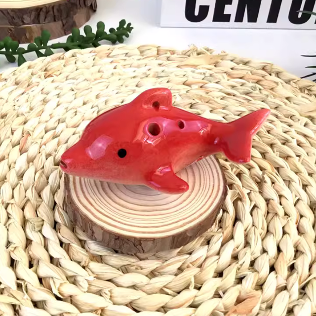 6-Hole Light Red Ocarina Dolphin Shape