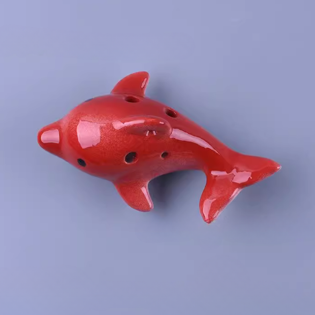 6-Hole Light Red Ocarina Dolphin Shape