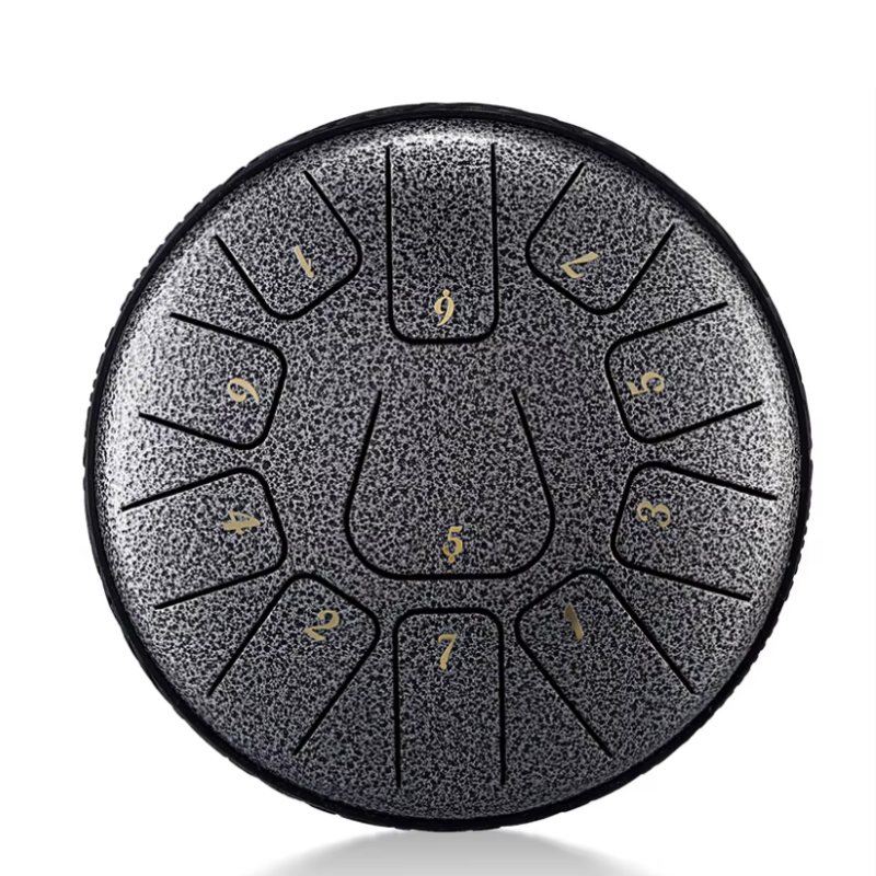 11-Tone 6-Inch D Key Dark Silver Carbon Steel Tongue Drum With Rectangle Pattern