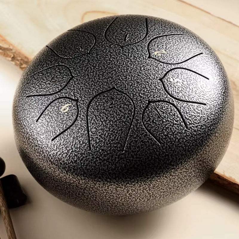 8-Tone 6-Inch C Key Dark Silver Carbon Steel Tongue Drum With Lotus Petal Pattern