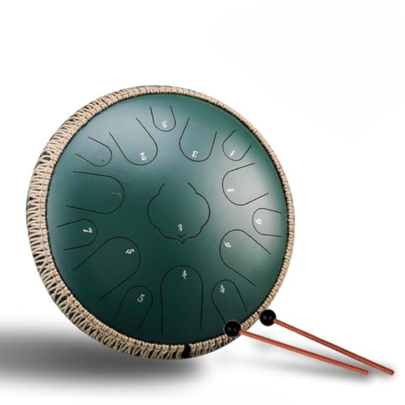 15-Tone 14-Inch D Key Dark Green Carbon Steel Tongue Drum