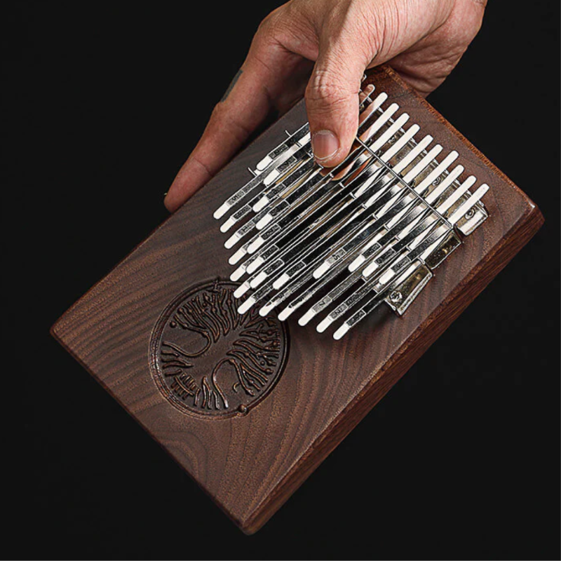 24 Keys Kalimba Dark Brown Walnut Wood Straight with Tree of Life Engraving