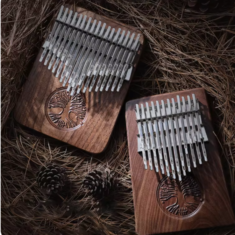 34 B Keys Kalimba Dark Brown Walnut Wood Straight with Tree of Life Engraving